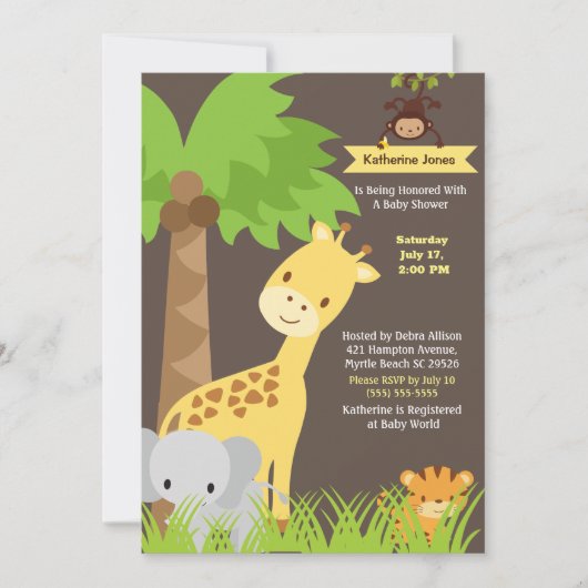 Oerwoud Animals Safari Baby shower Invitation Kaart (Voorkant)