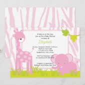 Oerwoud Animals Safari Baby shower Invitation Kaart (Voorkant / Achterkant)