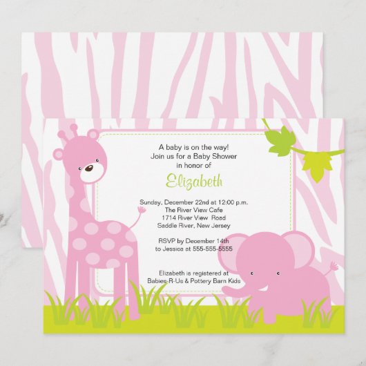 Oerwoud Animals Safari Baby shower Invitation Kaart (Voorkant / Achterkant)