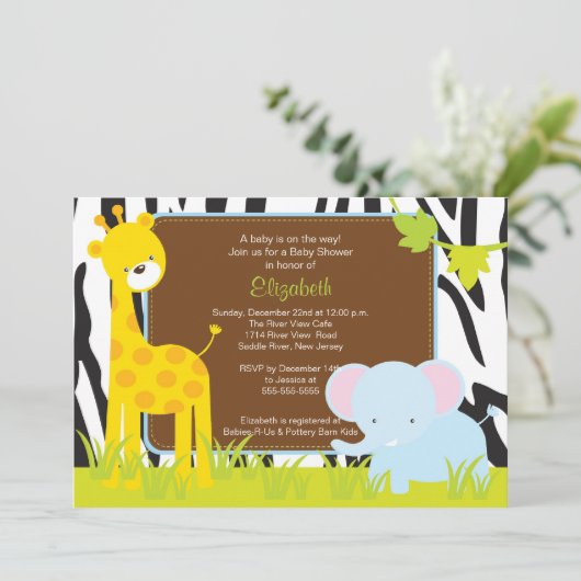 Oerwoud Animals Safari Baby shower Invitation Kaart (Staand voorkant)