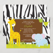 Oerwoud Animals Safari Baby shower Invitation Kaart (Voorkant / Achterkant)