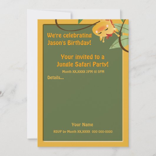 Oerwoud Animals Safari Birthday Party Invite Kaart (Achterkant)