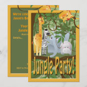 Oerwoud Animals Safari Birthday Party Invite Kaart (Voorkant / Achterkant)