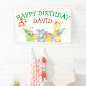 Oerwoud Animals Safari Boy Birthday Party Custom Spandoek (Insitu)