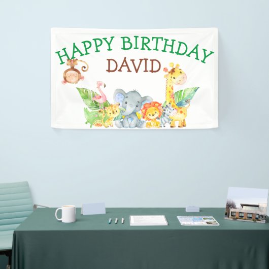 Oerwoud Animals Safari Boy Birthday Party Custom Spandoek (Beurs)