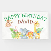 Oerwoud Animals Safari Boy Birthday Party Custom Spandoek (Horizontaal)
