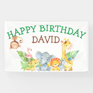 Oerwoud Animals Safari Boy Birthday Party Custom Spandoek