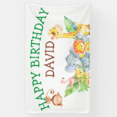 Oerwoud Animals Safari Boy Birthday Party Custom Spandoek (Verticaal)