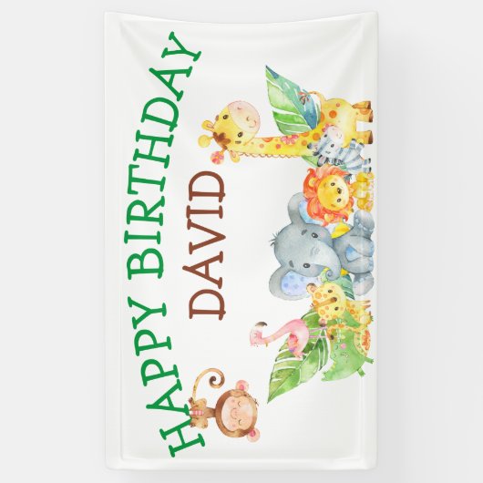 Oerwoud Animals Safari Boy Birthday Party Custom Spandoek (Verticaal)