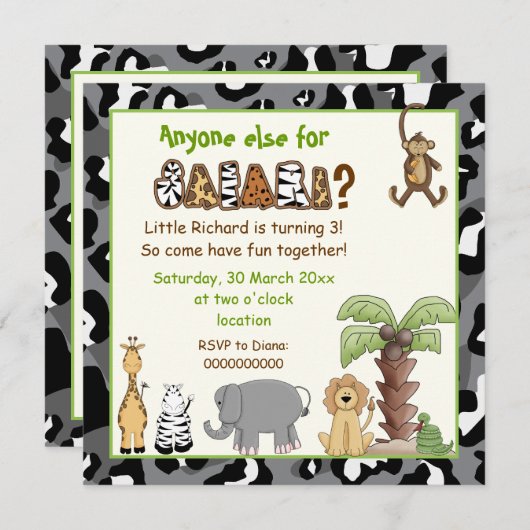 Oerwoud Animals Safari Kids Verjaardagsfeest Kaart (Voorkant / Achterkant)