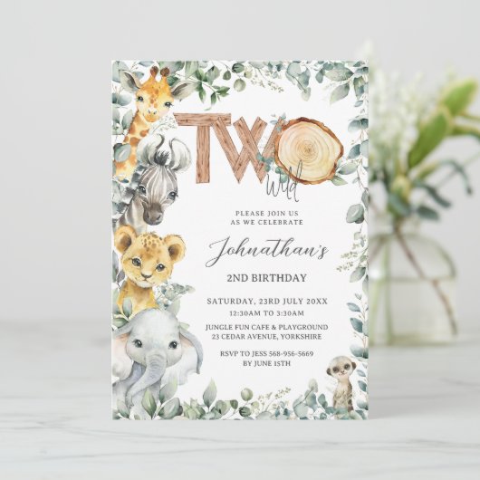 Oerwoud Animals Safari Two Wild 2e verjaardag Kaart (Staand voorkant)