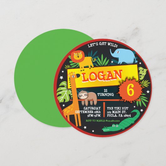 OERWOUD ANIMALS SAFARI Verjaardagsfeestuitnodiging Kaart (Voorkant / Achterkant)