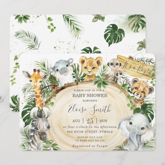 Oerwoud Animals Safari Wood Greenery Baby shower Kaart (Voorkant / Achterkant)