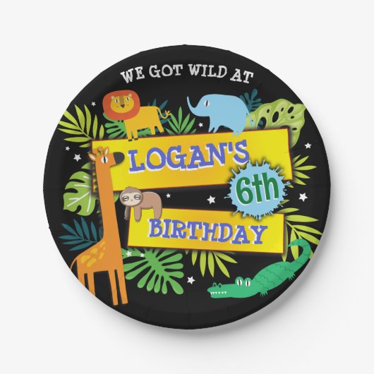 OERWOUD ANIMALS SAFARI ZOO Verjaardagspapier Papieren Bordje (Voorkant)