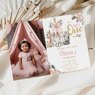 Oerwoud Animals Tribal Wild One 1st Birthday Foto Kaart