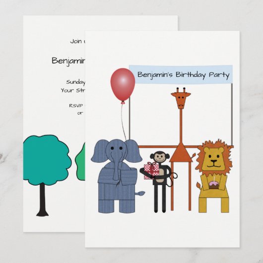 Oerwoud Animals Verjaardagsfeestuitnodiging - |Nr. Kaart (Voorkant / Achterkant)