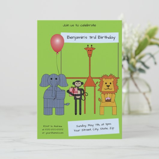 Oerwoud Animals Verjaardagsfeestuitnodiging - |Nr. Kaart (Staand voorkant)