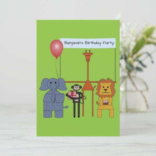 Oerwoud Animals Verjaardagsfeestuitnodiging - |Nr. Kaart (Staand voorkant)