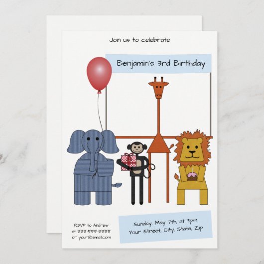 Oerwoud Animals Verjaardagsfeestuitnodiging - |Nr. Kaart (Voorkant / Achterkant)