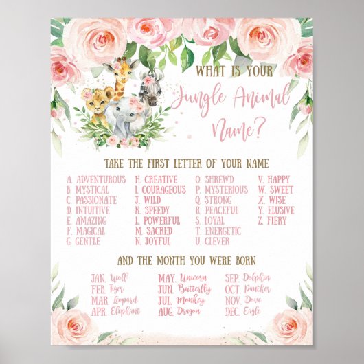 Oerwoud Animals Wat is je Oerwoud Dierennaam Spel Poster (Voorkant)