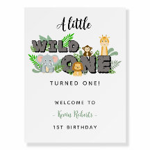 Oerwoud Animals Wild One Birthday Welcome Sign