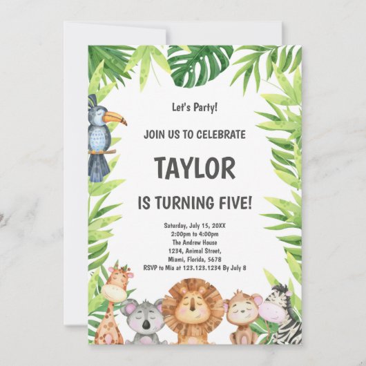 Oerwoud Animals Wild Party Kaart voor kinderen (Voorkant)