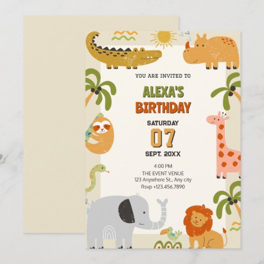 Oerwoud Animals Zoo jarig Kaart (Voorkant / Achterkant)