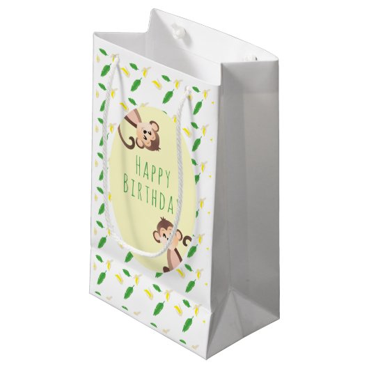 Oerwoud-apen - Banana Tropical Leaf Pattern Klein Cadeauzakje (Voorkant Gekanteld)