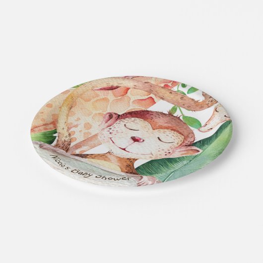 Oerwoud apen en Giraffe Baby shower Partij Aangepa Papieren Bordje (Gekanteld)