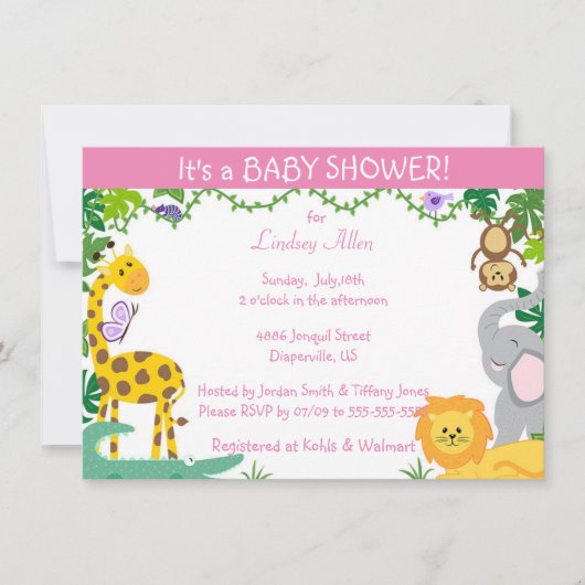 Oerwoud Babies Baby Girl Shower Aankondiging (Voorkant)