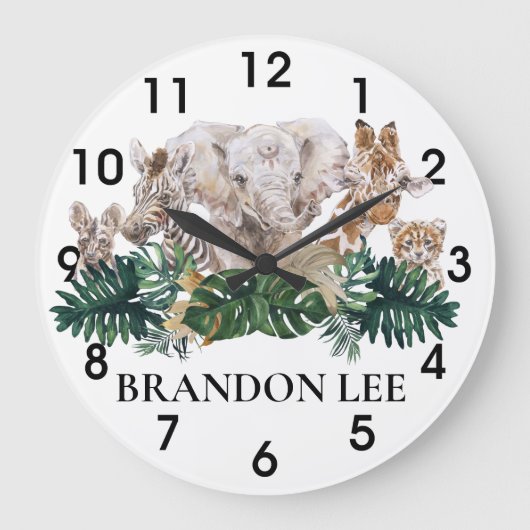 Oerwoud Babies Safari African Elephant Personalize Grote Klok (Voorkant)