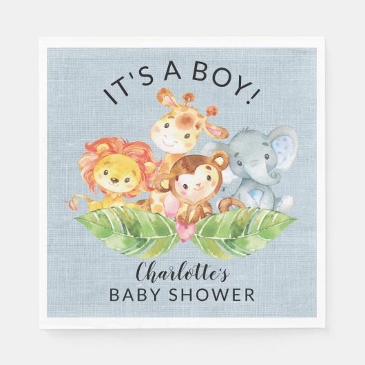 Oerwoud Baby Animals Boys Baby shower Servet (Voorkant)