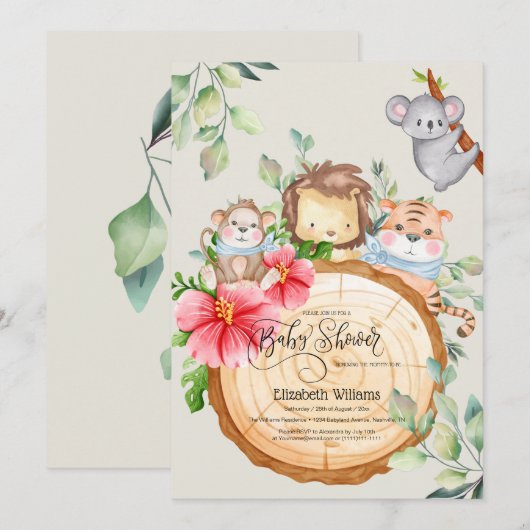 Oerwoud Baby Animals Shower Greenery Safari Kaart (Voorkant / Achterkant)