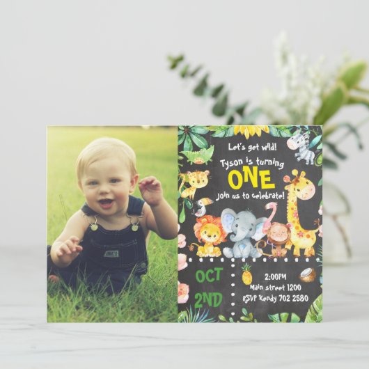 Oerwoud Baby Boy First Birthday Safari ZOO Kaart (Staand voorkant)