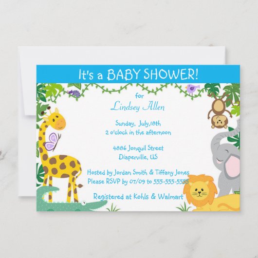 Oerwoud Baby Boy Shower Uitnodiging (Voorkant)