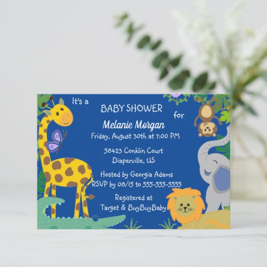 Oerwoud Baby Boy Shower Uitnodiging (Staand voorkant)