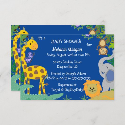 Oerwoud Baby Boy Shower Uitnodiging (Voorkant / Achterkant)