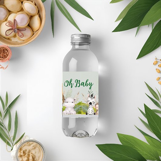 oerwoud baby boy shower wild tropical Invitation Waterfles Etiket