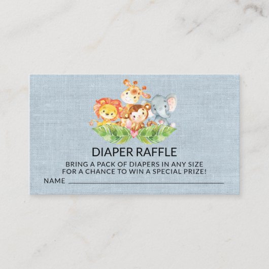 Oerwoud Baby Dieren Douche Luier Raffle Ticket Informatiekaartje (Voorkant)