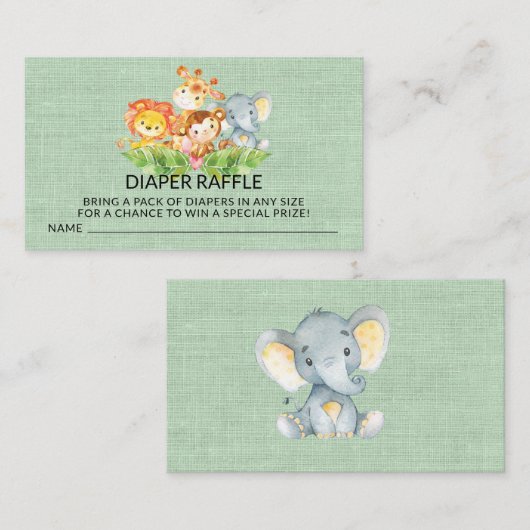 Oerwoud Baby Dieren Douche Luier Raffle Ticket Informatiekaartje (Voorkant / Achterkant)
