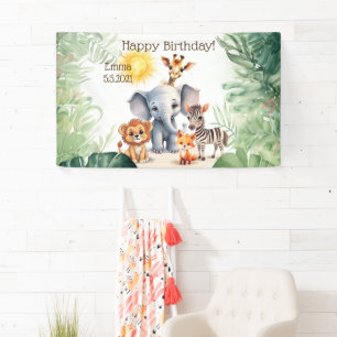 Oerwoud baby dieren kinderen verjaardagsfeestje te spandoek