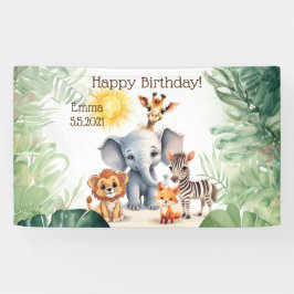 Oerwoud baby dieren kinderen verjaardagsfeestje te spandoek