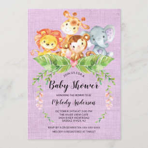 Oerwoud Baby Dieren Meisjes Baby shower Uitnodigin Kaart