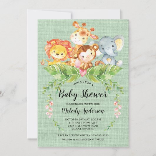 Oerwoud Baby Dieren Neutraal Baby shower Uitnodigi Kaart (Voorkant)