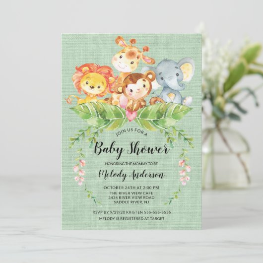 Oerwoud Baby Dieren Neutraal Baby shower Uitnodigi Kaart (Staand voorkant)
