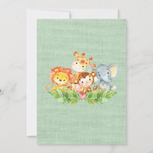 Oerwoud Baby Dieren Neutraal Baby shower Uitnodigi Kaart (Achterkant)