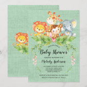 Oerwoud Baby Dieren Neutraal Baby shower Uitnodigi Kaart (Voorkant / Achterkant)