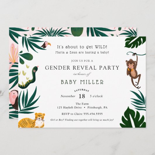 Oerwoud Baby Geslacht onthullen Partij Kaart (Voorkant / Achterkant)