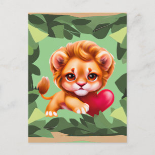 Oerwoud Baby Leeuw met een rood hart Briefkaart