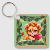 Oerwoud Baby Leeuw met een rood hart Sleutelhanger (Voorkant)